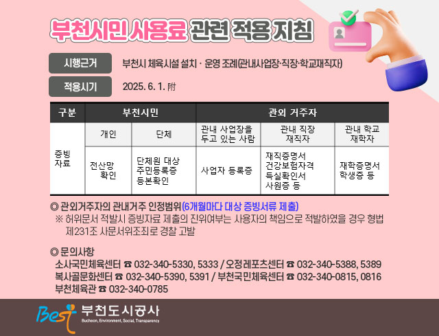 부천시민 사용료 관련 적용 지침